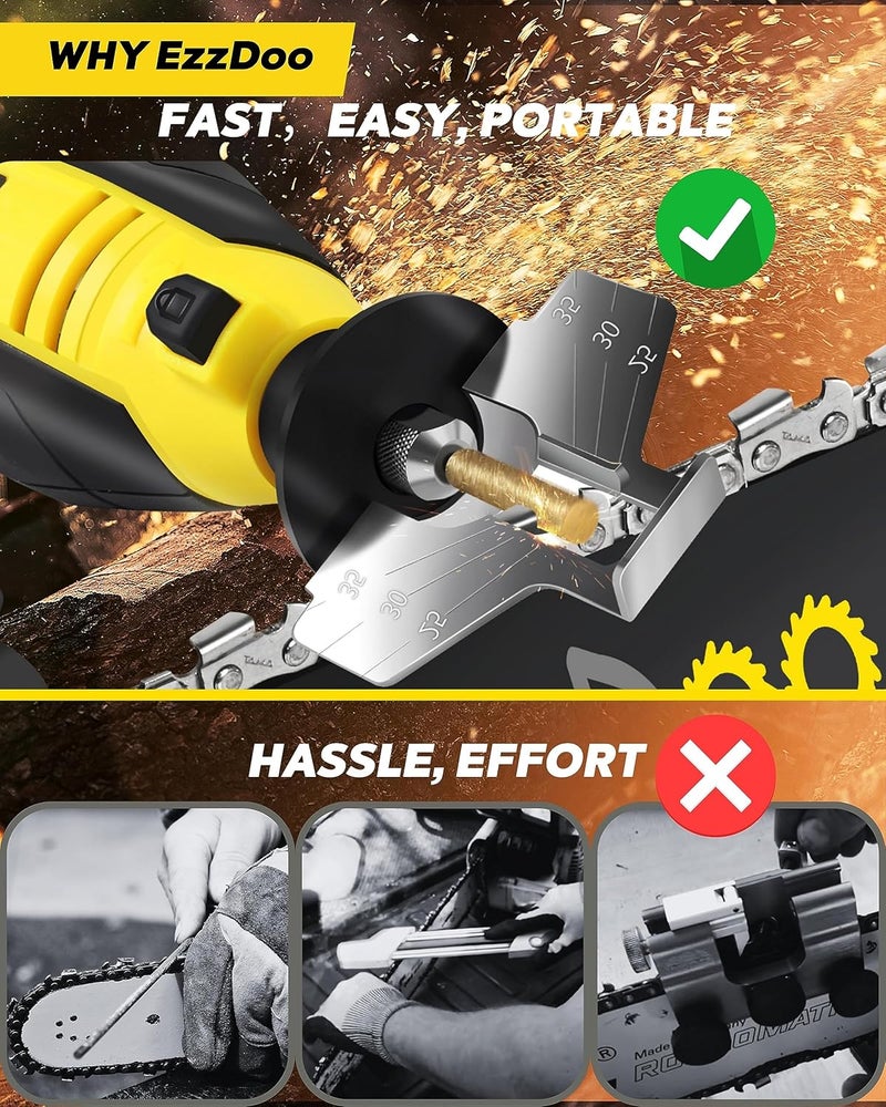 EzzDoo Electric Cordless Chainsaw Sharpener Kit - Portable 12V Chain Saw Sharpener Tool with 6 Titanium-Coated Diamond Bits(Wheels) & Angle Guide - Easy to Use for All Chainsaw Chains. - Image 5